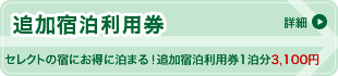 追加宿泊利用券　セレクトの宿にお得に泊まる。追加宿泊利用券1泊分3,100円